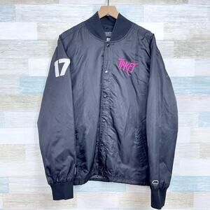 TRUKFIT Logo Bomber Jacket Black Snap Button Streetwear Lil Wayne Rare Mens XL